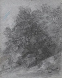 Wooded Landscape with Herdsman, Cows and Cottage
